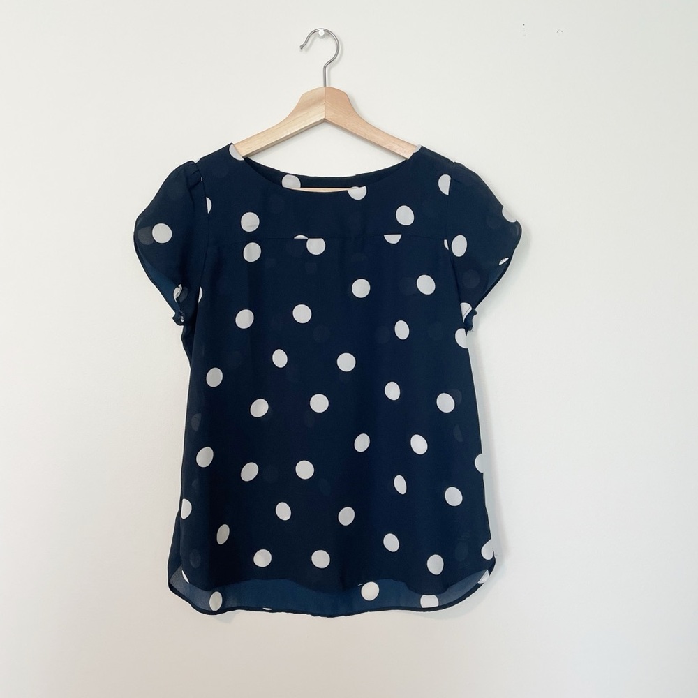 Loft • Navy & White Polka Dot Tulip Sleeve Blouse